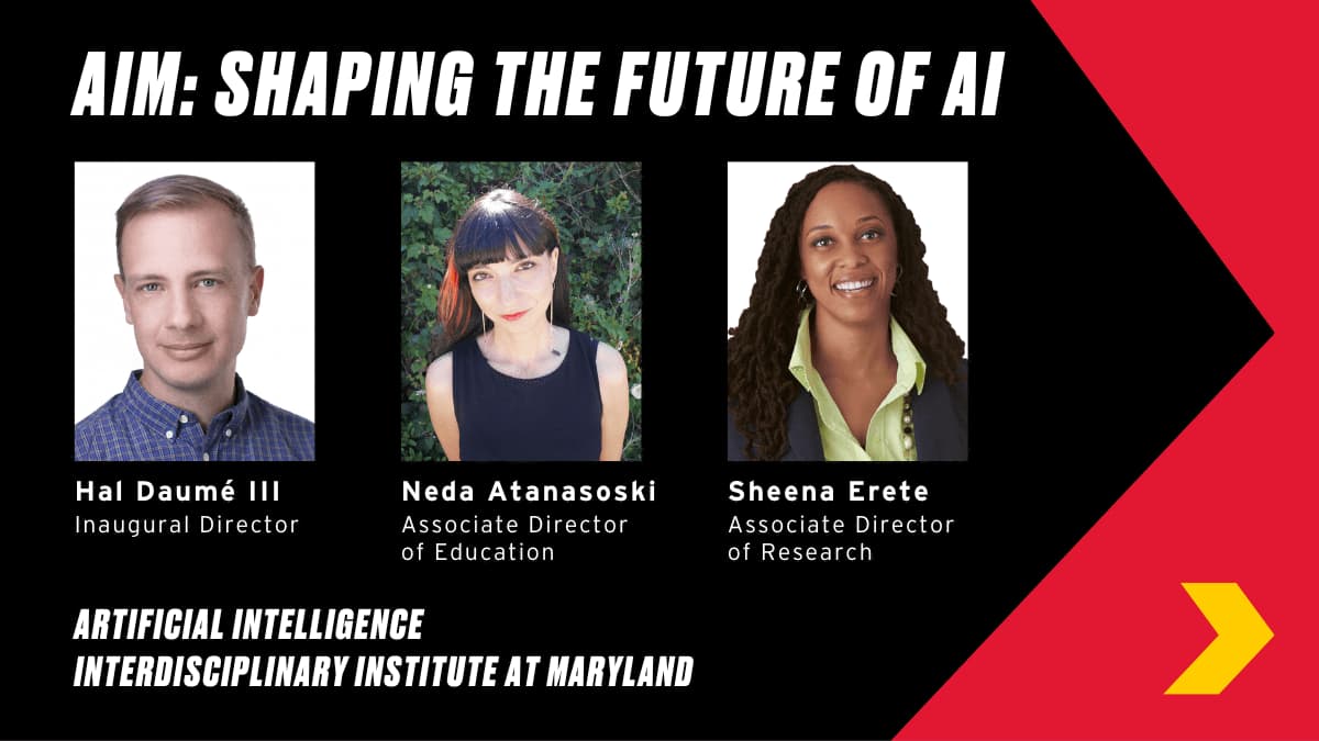 Graphic with photos of Hal Daumé, Neda Atanasoski and Sheena Erete