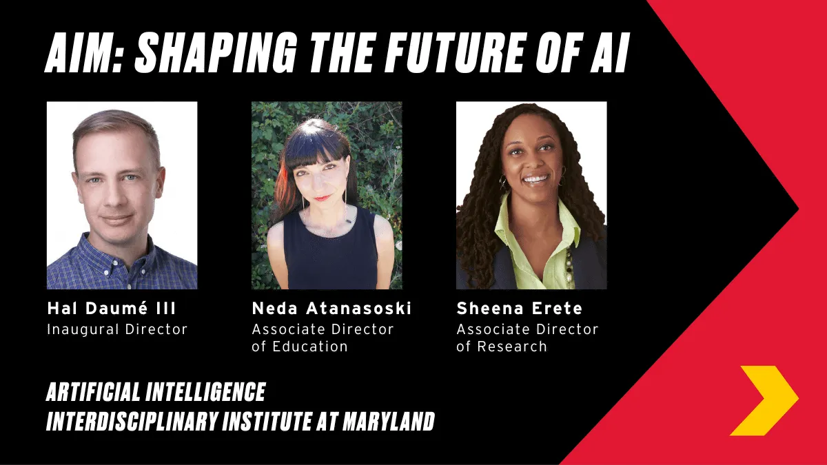 Graphic with photos of Hal Daumé, Neda Atanasoski and Sheena Erete