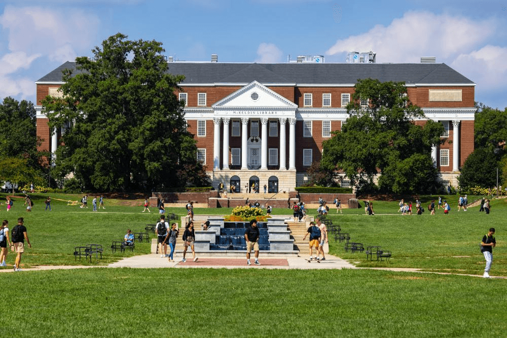 Shot of McKeldin mall on spring ay